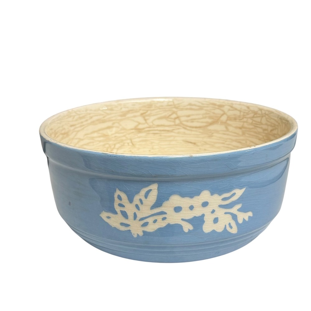 Harker Pottery Co Cameo Ware Blue Delsa Floral Mixing Bowl Vintage USA 7.5 Inch